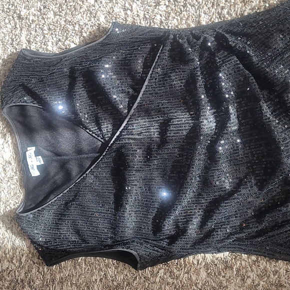 Black Sequin Surplice Sheath Dress - Picture 2 of 2